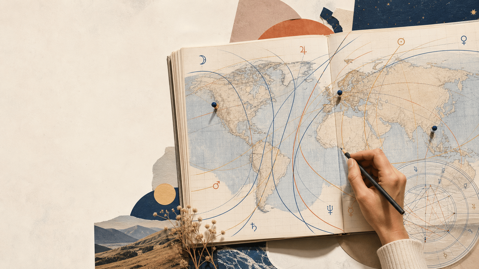 Illustration explaining how a birth chart is projected across Earth